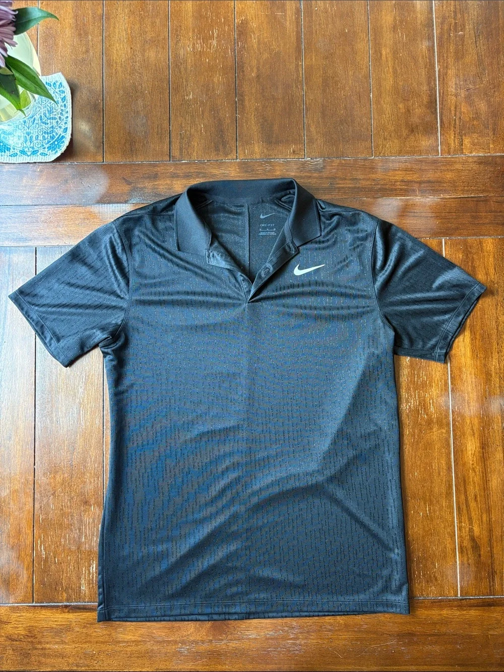 Nike Black Short-Sleeve Performance Polo with White Swoosh